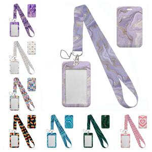 간단한 대리석 하트 레인보우 카드 홀더 사랑스러운 교수형 로프 ID 패스 교수형 액세서리 홀더 매는 밧줄 학생 버스 패스 케이스