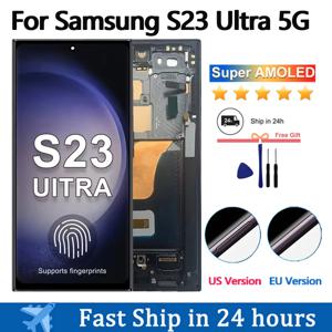 6.8인치 삼성 갤럭시 S23 울트라 S918용 슈퍼 아몰레드 LCD 디스플레이 터치 스크린 디지타이저 어셈블리 지문 및 S펜 지원