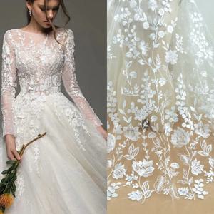 우아한 패션 신부 드레스 레이스 원단 130cm 너비 웨딩 드레스 원단 스팽글 레이스 야드로 판매