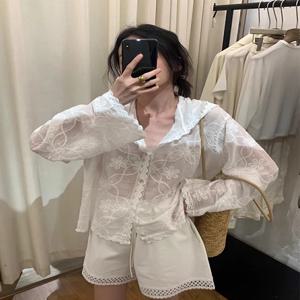 한국 스타일 레이스 후드 경량 여름 자외선 차단 코트 여성용 루즈 슬리브 롱 셔츠 가디건 다용도 고급스러운 느낌