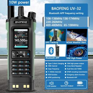 BAOFENG UV-32 10W 듀얼 밴드 햄 라디오, 블루투스 기능이 있는 GPS 무전기, 앱 프로그래밍, 무선 복사, Type-C 양방향 무전기