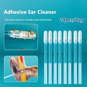 24개입 일회용 실리콘 귀지 제거기 안전한 끈적 귀이개 (어린이 및 성인용) 재사용 가능한 귀 청소기 접착 귀이개 면봉 도구