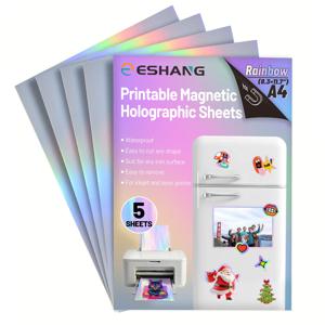 5 시트 A4 인쇄용 자석 홀로그램 무지개 시트 잉크젯 프린터 8.3×11.7 인치 자기 종이 DIY 냉장고 자석