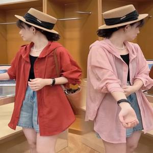 흰색 후드 태양 보호 셔츠 여성 여름 느슨한 긴 소매 캐주얼 탑 작은 사이즈 겉옷 에어컨 셔츠