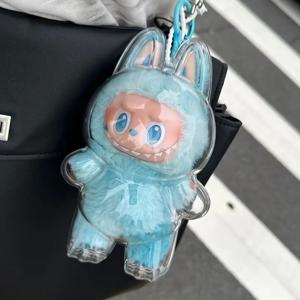 Labubu 스탠딩 피규어 보관함 용 투명 보호 케이스 (실리콘 스트랩 포함) 방진 스크래치 방지 디스플레이 케이스 V1 V3