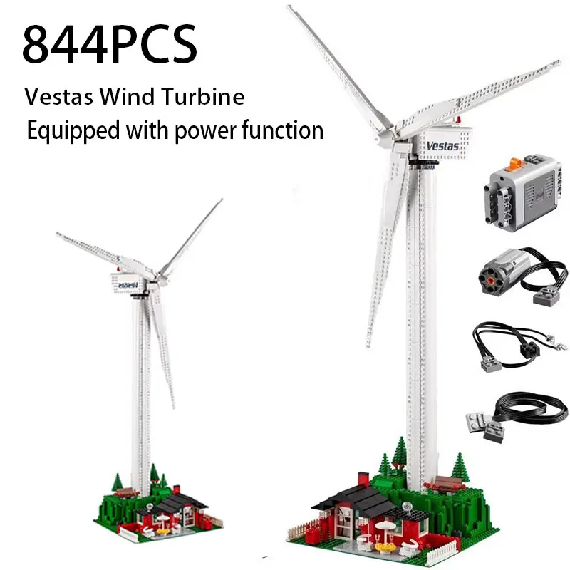 844PCS 크리 에이 티브 시리즈 Vestas 풍력 터빈 빌딩 블록 전기 풍차 발전기 모델 10268 벽돌 장난감 소년 어린이 선물