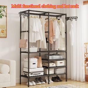 더블 행 옷 걸이 다기능 코트 랙 침실 옷 걸이 홈 바닥 스토리지 랙 더블 행 옷 걸이