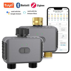 Tuya 스마트 듀얼 워터 타이머 블루투스/Zigbee 급수 타이머 야외 정원 물방울 관개 컨트롤러 빗물 지연 프로그래머