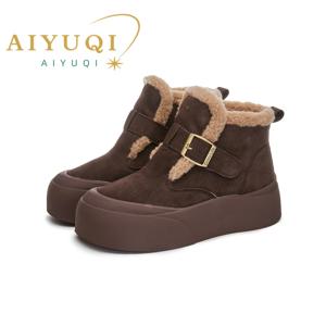 스노우 부츠 여성 겨울 정품 가죽 2025 신상 플리스 따뜻한 두꺼운 여성 부티 큰 사이즈 여성 부츠