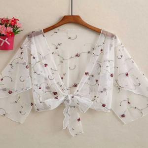 로리타 스타일 반소매 레이스 쉘 가벼운 여름 숄 여성용 드레스 자외선 차단 나비 패턴 식물 꽃무늬