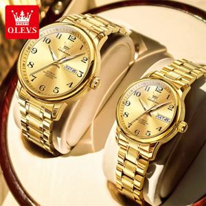 OLEVS 7072 커플 시계 럭셔리 브랜드 완전 자동 기계식 시계 발렌타인 데이 선물 날짜 남성용 여성용 시계 선물 Reloj