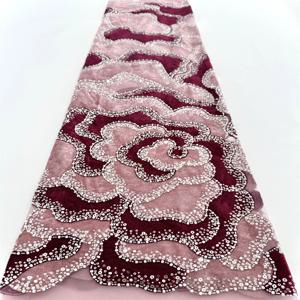나이지리아 럭셔리 스팽글 벨벳 레이스 원단 2025 고품질 비즈 아프리카 레이스 원단 프랑스 여성 웨딩 파티 드레스용