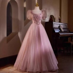 새로운 여성 연회 메쉬 스팽글 드레스, 세련되고 슬리밍, 가벼운 럭셔리 공주 소매, 생일 및 성인식 드레스