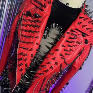 펑크 록 E-Girls 클럽웨어 하라주쿠 코트 고스 Y2K PU 가죽 재킷 지퍼 스파이크 스터드 리벳 그런지 체인 에모 고딕