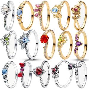 HOT 925 스털링 실버 모든 프린세스 시리즈 티아나 티아라, 알라딘 자스민, 라푼젤 티아라 반지 여성용 파티 주얼리