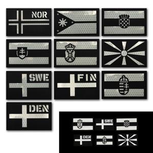 레이저 커팅 반사 소재 국가별 흑백 깃발 팔찌 배낭 패치 배지 식별 씰