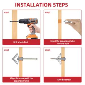 100개 드라이월 앵커 키트 중공벽 앵커 석고보드 플러그 나사 버터플라이 확장 튜브 파이프 50세트