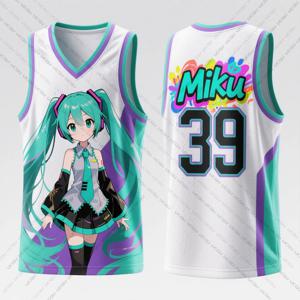 2025 하츠네 미쿠 IP 시리즈 동일 디자인 농구 저지 민소매 탑 패셔너블 아웃도어 스포츠웨어 애니메이션 프린트 포함
