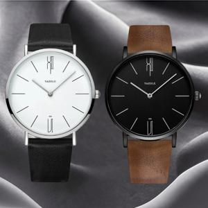 2개 세트 남성용 시계 패셔너블 커플용 쿼츠 손목시계 세트 미니멀리스트 캐주얼 가죽 밴드 여성용 시계 휴일 선물