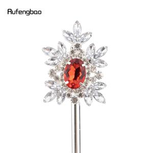 화이트 합금 왕관 레드 다이아몬드 요정 지팡이 소녀 공주 지팡이 파티 의상 웨딩 생일 파티용 47cm