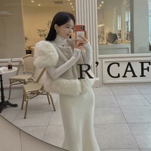 우아한 인조 모피 조끼 여성용 크롭 블랙 플러피 재킷 빈티지 패치워크 퍼리 코트 겨울 한국 파티 아우터웨어