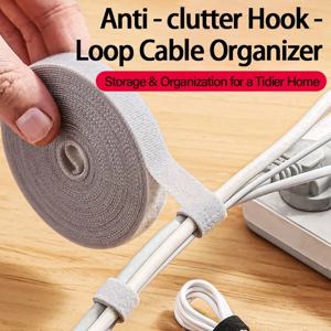 1/3/5M 재사용 가능한 고정 테이프 케이블 타이, 케이블 관리 와이어 와인더, 다목적 코드 정리기 자체 접착 와이어 스트랩