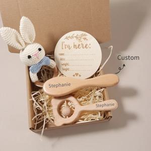 맞춤형 이름 신생아 헤어 브러시 세트 - 너도밤나무 빗 & 부드러운 양모 브러시 - 천연 아기 그루밍 키트 & 선물