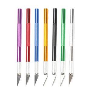 FYIF 조각칼 5개 블레이드 포함 금속 손잡이 공예 조각 종이 미끄럼 방지 칼 DIY 수리 가죽 도구