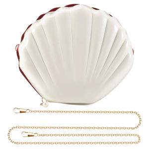 ABQR 여성 소녀 인어공주 조개 지갑 -바디 숄더백 글리터 스팽글 체인 이브닝 지갑, 화이트
