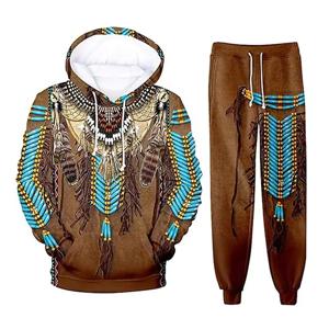 인도 전통 스타일 3D 프린트 후드티 바지 세트 남성 패션 스웨트셔츠 후드티 스웨트팬츠 투피스 수트 트랙수트 남성 의류