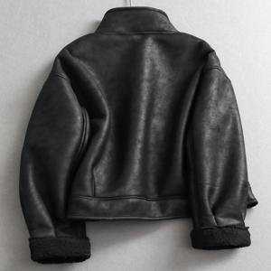 레트로 두꺼운 긴 소매 바이커 재킷 여성용 숏 코트 따뜻한 퍼 통합 루즈핏 폴리에스터 단색 N862