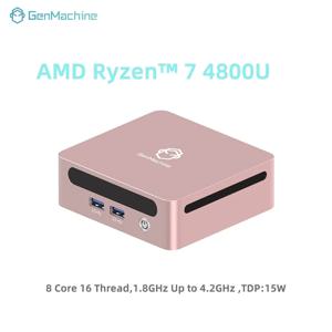 GenMachine 미니 PC AMD Ryzen 7 4800U 8코어 16스레드 4.2GHz 15W 16GB DDR4 3200Mhz 512G PCIe 3.0 WIFI6 BT5.2 데스크탑 컴퓨터
