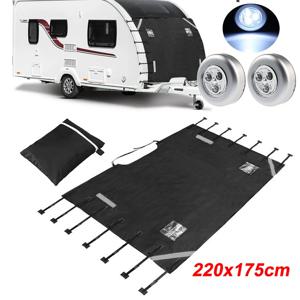 전면 유리창 견인 커버 블랙 옥스포드 천 방수 차양 보호 커버(조명 2개 포함) 카라반 RV용 범용