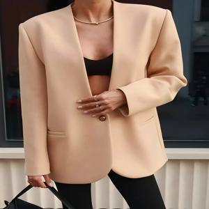 판토예 섹시한 딥 V넥 숄더 패드 여성 블레이저 카키색 긴 소매 싱글 버튼 재킷 겨울 루즈 엘레강트 블레이저 코트 2025