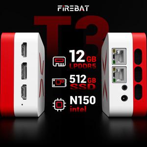 파이어뱃 T3 미니 PC 인텔 N150 컴팩트 사이즈 윈도우 11 프로 12GB LPDDR5 RAM 512GB PCIe SSD WiFi 5 BT4.2 듀얼 RJ45 트리플 디스플레이