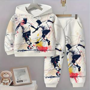 축구 3D 프린트 수트 스웨트셔츠 숲 속 호랑이 프린트 캐주얼 후드티 + 드로스트링 캐주얼 바지 2피스 세트 남녀 후드티 수트