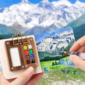 어린이용 미니 수채화 키트, 페인트 팔레트 여행용 키트, 예술가 및 초보자용 스케치북이 포함된 나무 수채화 팔레트