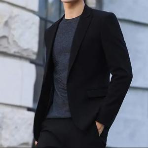 가을 블레이저 남성 블랙 비즈니스 오피스 재킷, 슬림 캐주얼 작업 코트
