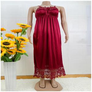 최신 아프리카 여성 섹시 우아한 레이스 자수 파자마 실크 편안한 섹시 나이트드레스 서스펜더 스커트 길이 스트레치 드레스