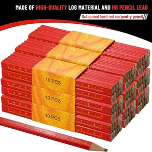 10pcs 목공 연필 사이트 전용 마킹 작업자 전용 플랫 헤드 펜 나무 검은 팔각형 붉은 사각형 그리기 라인