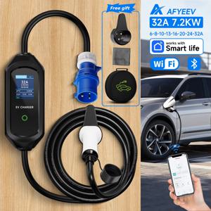 AFYEEV 32A 7.2KW 휴대용 EV 충전기 Type2 Type1 전기 자동차 충전기 GB/T EVSE 충전 케이블 Wi-Fi Bluetooth APP 제어