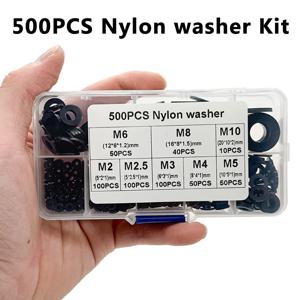 500개/1세트 나일론 와셔 플랫 모음 세트 (8가지 크기 안전 플레이트 포함) M2 M2.5 M3 M4 M5 M6 M8 M10 나일론 씰링 와셔