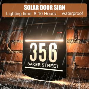 주문을 받아서 만들어진 옥외 태양 집 표시 LED에 의하여 조명되는 레이저 커트 아크릴 집 번호는 외부 가족 주소 표시를 개인화했습니다