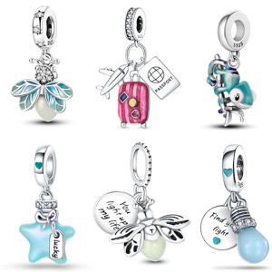 핫세일 925 스털링 실버 참 비즈 야광 반딧불 별 전구 펜던트 팔찌 DIY 참 장식용