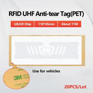 RFID UHF 태그 차량 찢어짐 방지 전자 라벨 18000-6C 860-960MHz RFID UHF PET 스티커 전송 방지 915MHz 고품질 20PCS