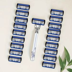 남성용 수동 관리 고급 블랙 면도기, 6중 면도날, 긁힘 방지 및 세척 가능한 스테인리스 스틸 면도기