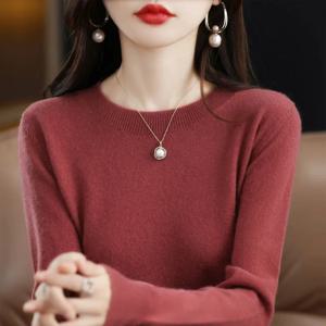 부드럽고 아늑한 로우넥 슬림핏 여성 니트웨어 캐주얼 라운드넥 울 스웨터 탑 코트와 매치된 레귤러 롱슬리브 루즈핏