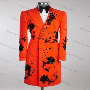 크리스탈 오렌지 울 남성 정장 1피스 오버코트 블레이저 캐시미어 맞춤 제작 재킷 웨딩 턱시도 오피스 맞춤 제작 코트