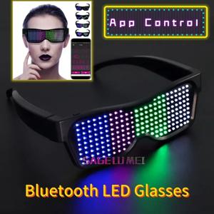 LED 파티 안경 앱 제어 다국어 USB 충전 LED 깜박이는 발광 안경, 크리스마스 콘서트 파티 휴일 선글라스