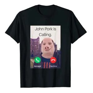 John Pork는 응답 전화 전화를 부르고 있습니다 여성 티셔츠 유머 재미 있은 돼지 애호가 그래픽 티 탑 streetwear 반팔 복장 선물
